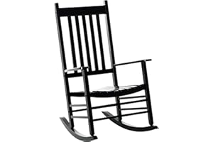 Outsunny Wooden Porch Rocking Chair Outdoor Patio Rocker Garden Single Leisure Reclining Seat Armchair Black