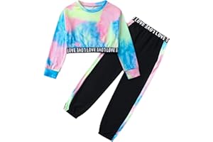 Betusline Girls 2 Piece Outfits Girls Cropped Sweatsuit Pants Outfit Clothes Set, 4T-14 Years