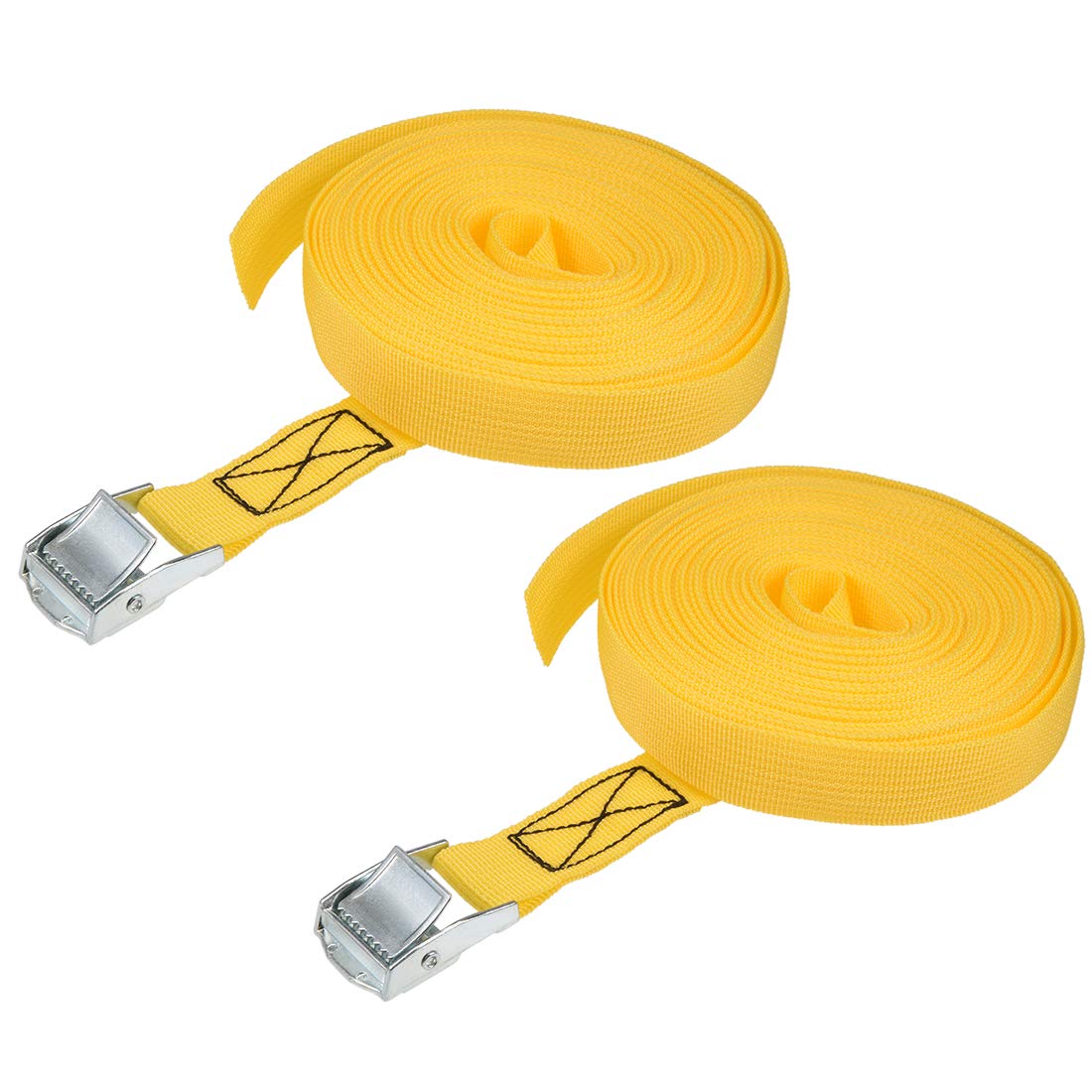 sourcing map Tie Down Strap Cam Buckle Lashing Strap 1" x 30Ft 550lb 250Kg Load Polypropylene for Moving Securing Cargo, Yellow, Pack of 2