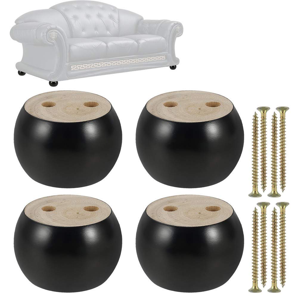 4PCS Furniture Legs Wooden 50mm Height Sofa Legs Eucalyptus Round Bun Furniture Feet Replacement Legs for Couch, Bed, Armchair,Cabinet (Black)