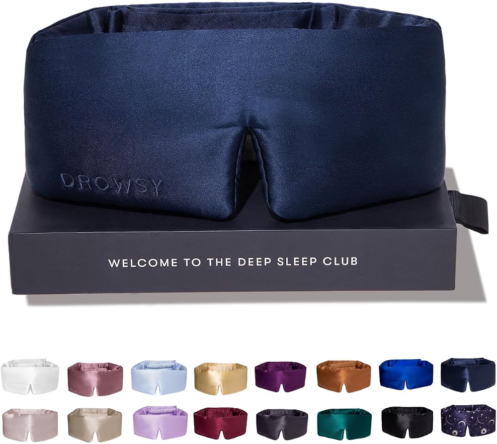 Drowsy Silk Sleep Mask Midnight Blue – Face-Hugging Cushioned Mulberry Silk