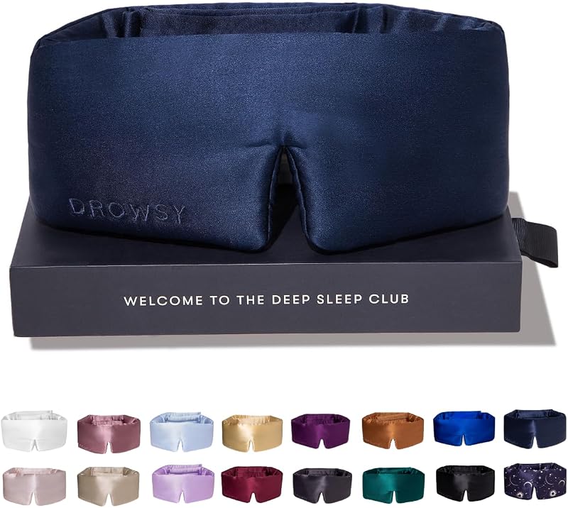 Drowsy Silk Sleep Mask Midnight Blue – Face-Hugging Cushioned Mulberry Silk