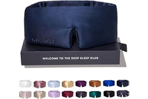 DROWSY Silk Sleep Mask - Face-Hugging, Padded Cocoon for Luxury Sleep in Total Darkness - 100% Pure Mulberry Silk, Skin-Hydrating & Adjustable (Midnight Blue)