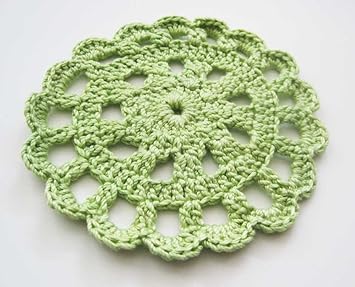 Amazon Aesthetinc 4 ハンドメイドかぎ針編みシルケット綿コースター花doiliesラウンドシェイプ4 Pieces 4 グリーン コースター オンライン通販