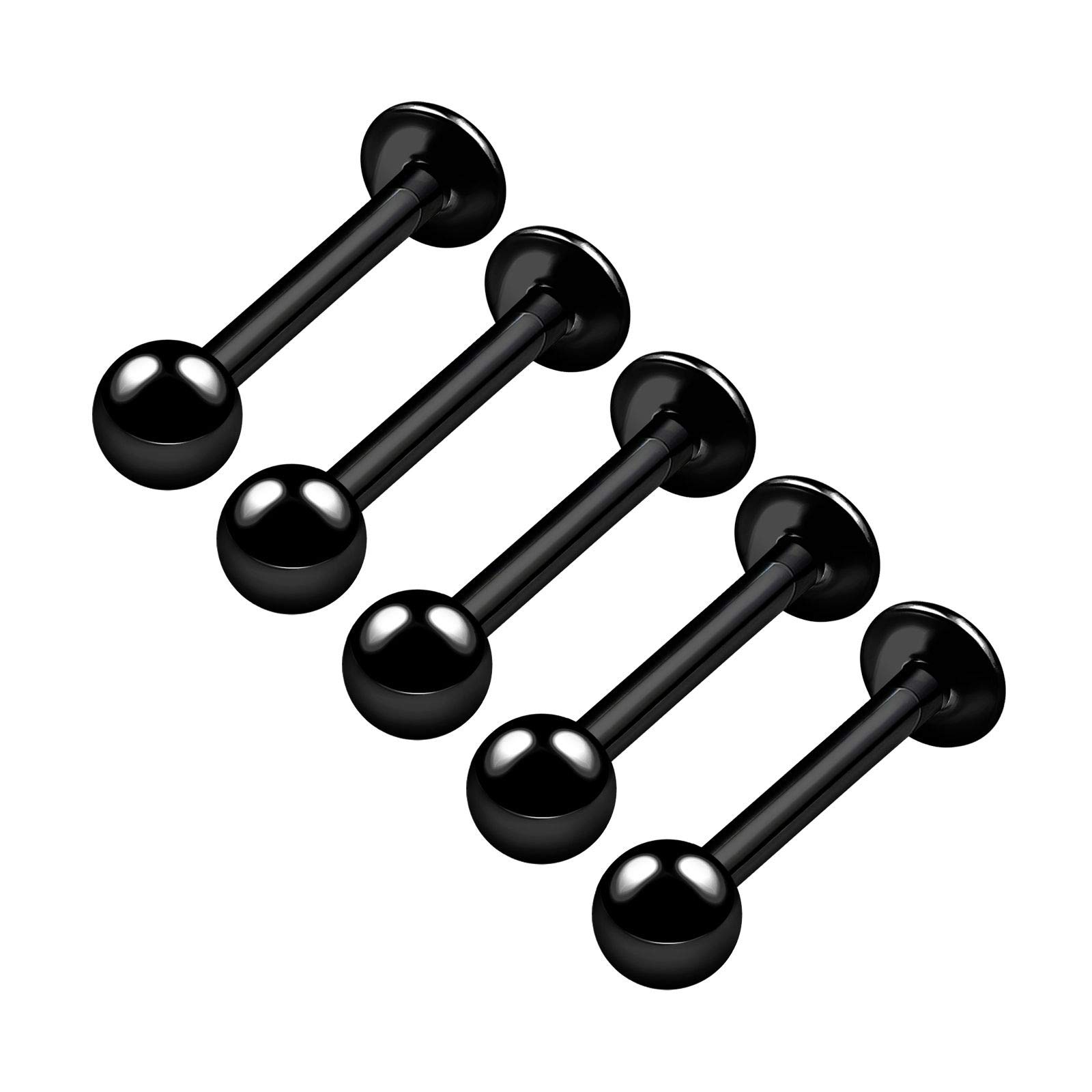 5PCS Anodized Black Labret 16g 3/8 10mm 3mm Ball Tragus Spider Bite Snake Bite Medusa Earrings Lip Piercing Jewellery 4805