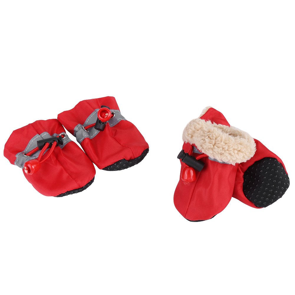 0Pet Dog Boots Shoes Socks with Elastic Straps Soft Cotton Padded in Rain Snow Days for Small, Medium Cat Puppy (M-Red)