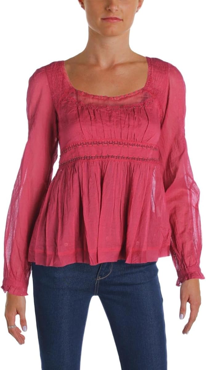 Free People Womens Embellished Square Neck Peasant Top Red XS Amazon