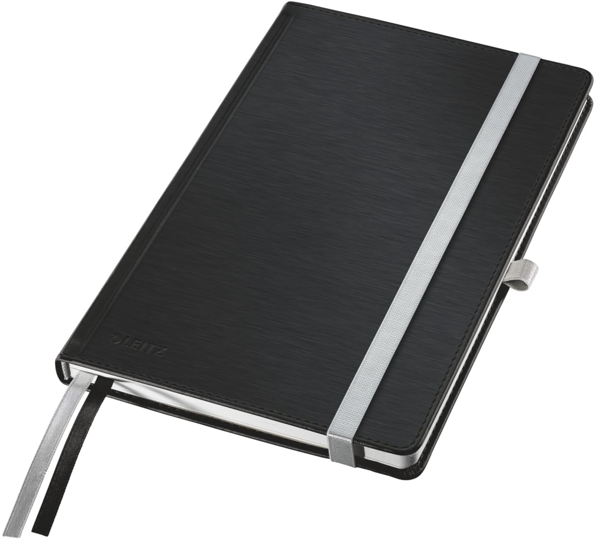 Leitz A5 Hard Cover Notebook, Satin Black (80 Sheets Squared Paper, with 2 Bookmarks, 100 gsm Ivory Paper, Style Range)