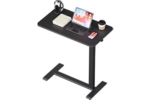BIZUM Adjustable Bedside Table with Swivel Hidden Wheels Pneumatic Rolling Desk Mobile Standing Desk with Cup Holder for Hospital Home(27.6"x15.8" Black)