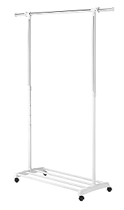 Whitmor Deluxe Adjustable Garment Rack - Rolling Clothes Organizer - White and Chrome
