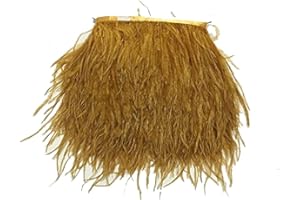 ADAMAI Natural Ostrich Feathers Trims Fringe DIY Dress Sewing Crafts Costumes Decoration Pack of 2 Yards (Gold)