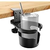 Jeyntanc Deep Desk Cup Holder Clamp 360° Rotating for Table, Anti-Spill Cup Holder for Desk, Office Accessories to Hold Coffee Mugs, Gift for School, Gamer and Office(Color:Black)