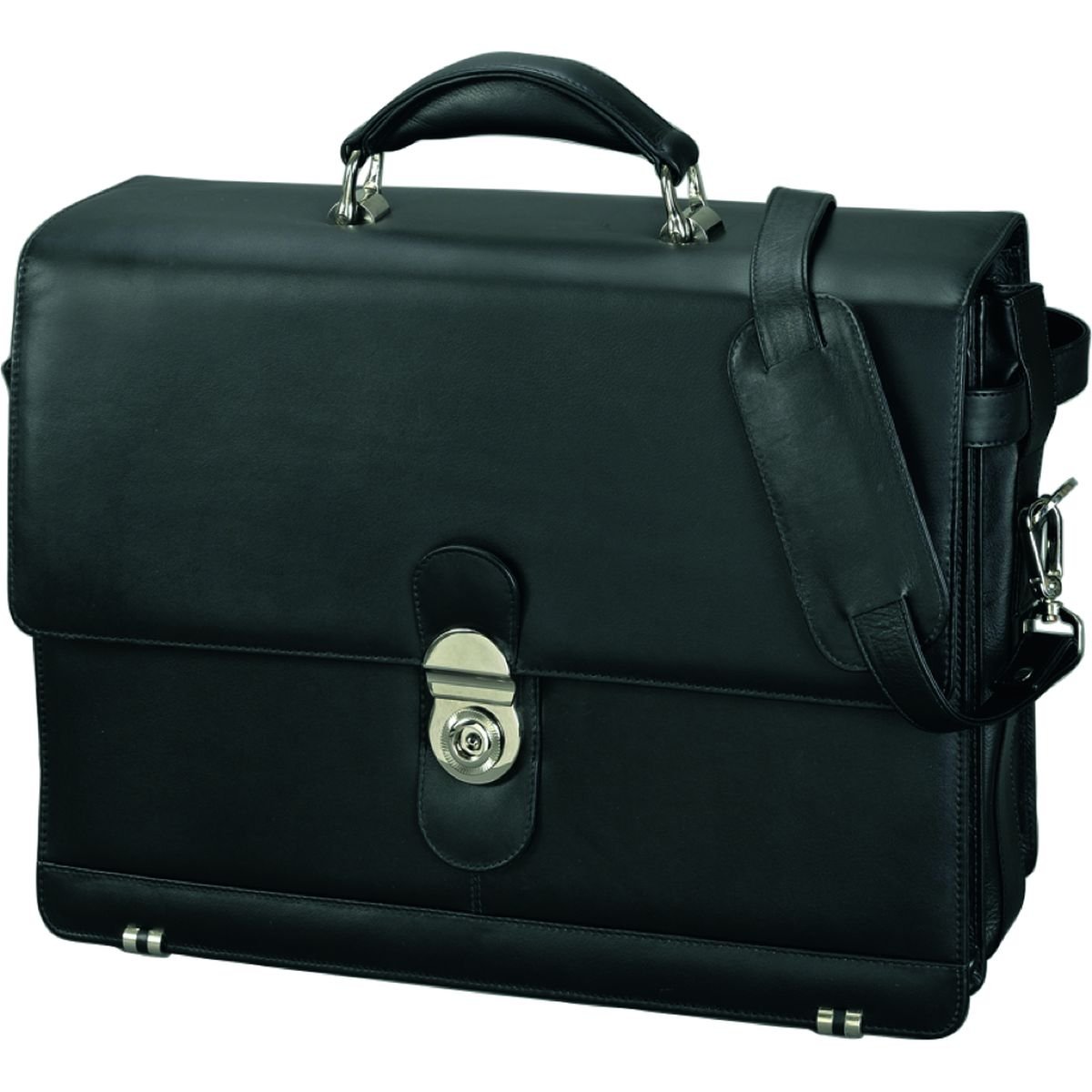 Alassio - 47127 MONZA - briefcase with shoulder strap, leather, black