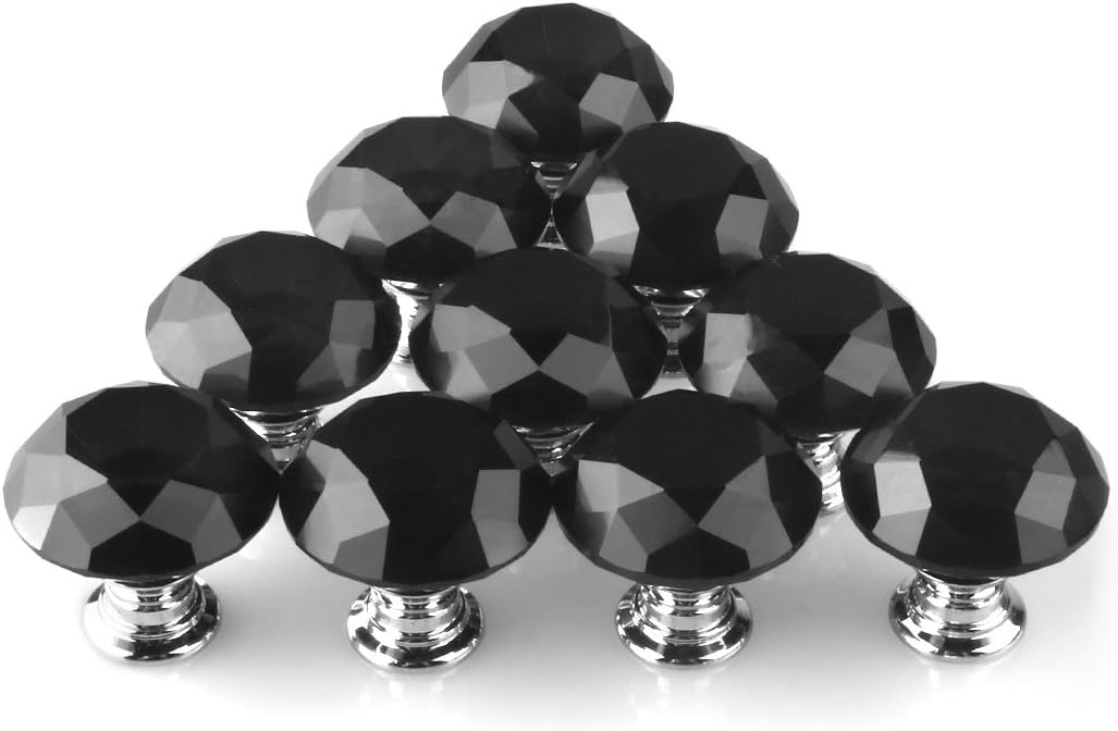 Black Crystal Knobs,MAIKEHOME 10 X 30MM Acrylic Glass Diamond Cut