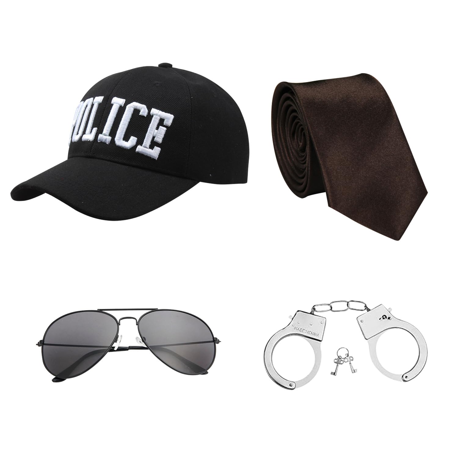 BORFUE 4Pcs Police Costume Baseball Hat Sunglasses Tie Cuffs Police Decoration Props for Halloween Christmas Costume Party