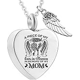 MEMORIALU Angel Wing Heart Urn Necklaces for Ashes A PIECE OF MY Dad Mom Daughter Son Papa Cremation Jewelry Keepsake Memorial Pendant for Women Men