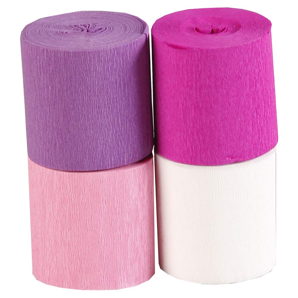 Clairefontaine 914291C Pack of 4 Strips Fireproof Crepe Paper Non-flammable Format (w)5cm x (l)10m Adult Children Creative DIY Decoration Pink Ast 4 colours