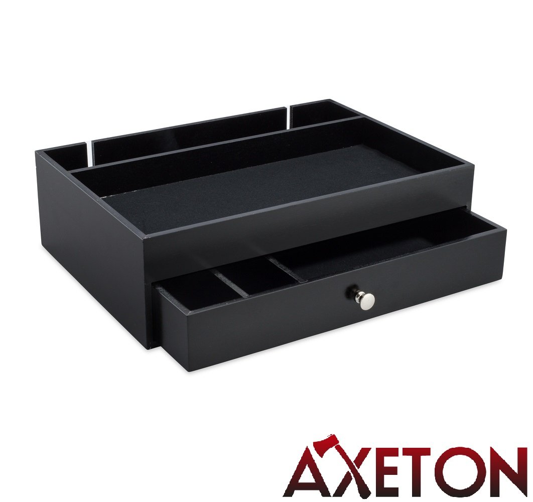 Wood Axeton Mens Dresser Top Valet Nightstand Caddy Key And Jewelry Organizer Tray With Drawer And Charging Station Wallet Black Beading Jewelry Making Beading Supplies