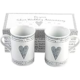 Haysom Interiors Beautifully Designed 25th Silver Wedding Anniversary Set of Ceramic Mugs with Hearts | Dishwasher and Microwave Safe with Decorative Keepsake Box by Happy Homewares