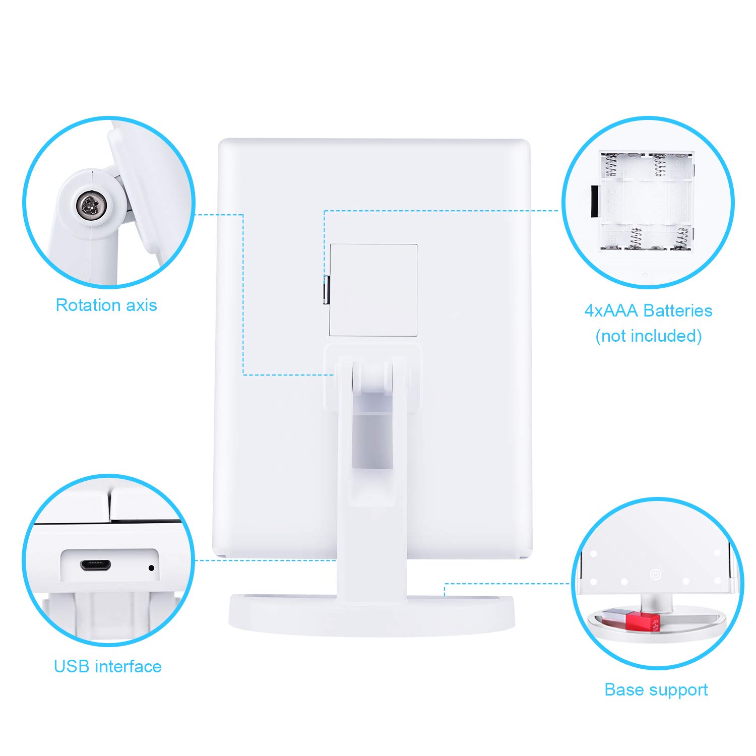 Wondruz Makeup Mirror Vanity Mirror with Lights, 1x 2X 3X Magnification, Touch Screen Switch, Dual Power Supply, Portable High Definition Cosmetic Trifold Lighted Makeup Mirror : Beauty
