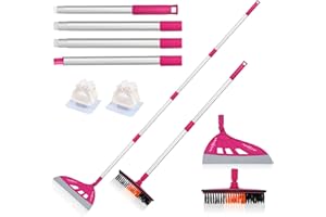 BURFERLY Heilo Magic Broom Sweeper, Multifunction Replaceable Silicone Broom, Household Squeegee Broom for Floor Cleaning, Bathroom, Pet Hair, Dog Broom Brush Set (Bright Pink)