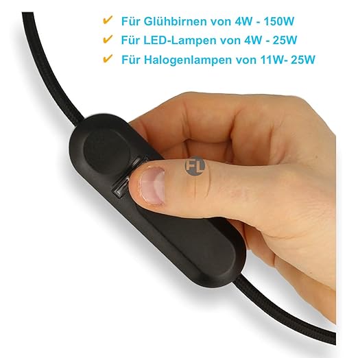 Dimmer für Led Lampen Schnurdimmer mit Schalter schwarz | Universal Licht Led-dimmer 230v stufenloses dimmen auch von Glühlam