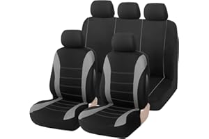 Foneso Car Seat Covers, 100% Breathable with Composite Sponge Inside, Airbag Compatible Universal Fit Accessories Auto for Cars, Trucks, Sedan, Van, SUVs (Gray, Full Set)