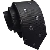 Secdtie Men's Skinny Silk Tie Repp Skull Jacquard Woven Casual Halloween Necktie
