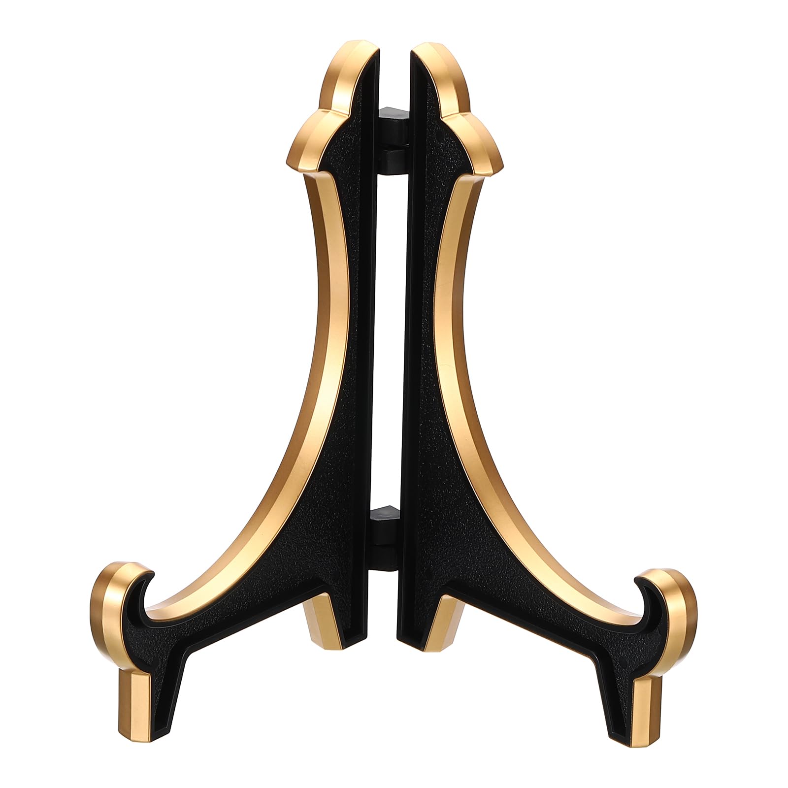 PATIKIL 6.5" Acrylic Decorative Plate Stand Holder, Table Use Foldable Thicken Picture Easel Frame Display Holder for Photos, Card, Canvases, Black Gold