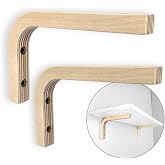 EvenWood 2-Piece Set of Wooden Shelf Brackets - L Shelf Holders - Floating Shelf Brackets 6 inch - Wood Shelf Supports - Solid Wood Wall Mount Corner Brace &ndash; Smooth Surface - Includes Mounting Screws