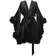 yinyyinhs Women's Feather Robe Silk Satin Bridal Dressing Gowns Short Nightgown Bathrobe Sleepwear Maternity Robe