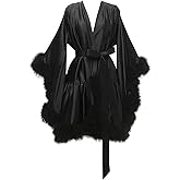 yinyyinhs Women's Feather Robe Silk Satin Bridal Dressing Gowns Short Nightgown Bathrobe Sleepwear Maternity Photoshoot Robe