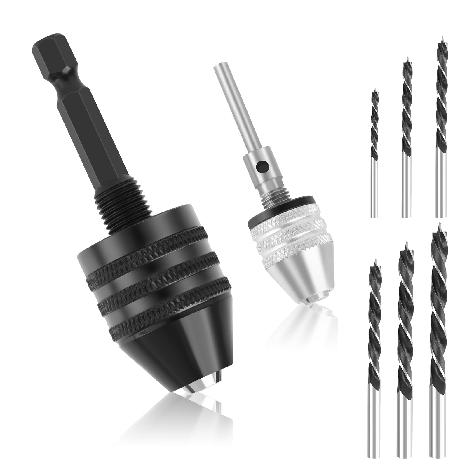 2-Piece Hexagonal Keyless Drill Chuck Adapter - 0.6-8mm & 0.3-3.4mm, Micro Drill Extension, Conversion for Cordless Screwdrivers