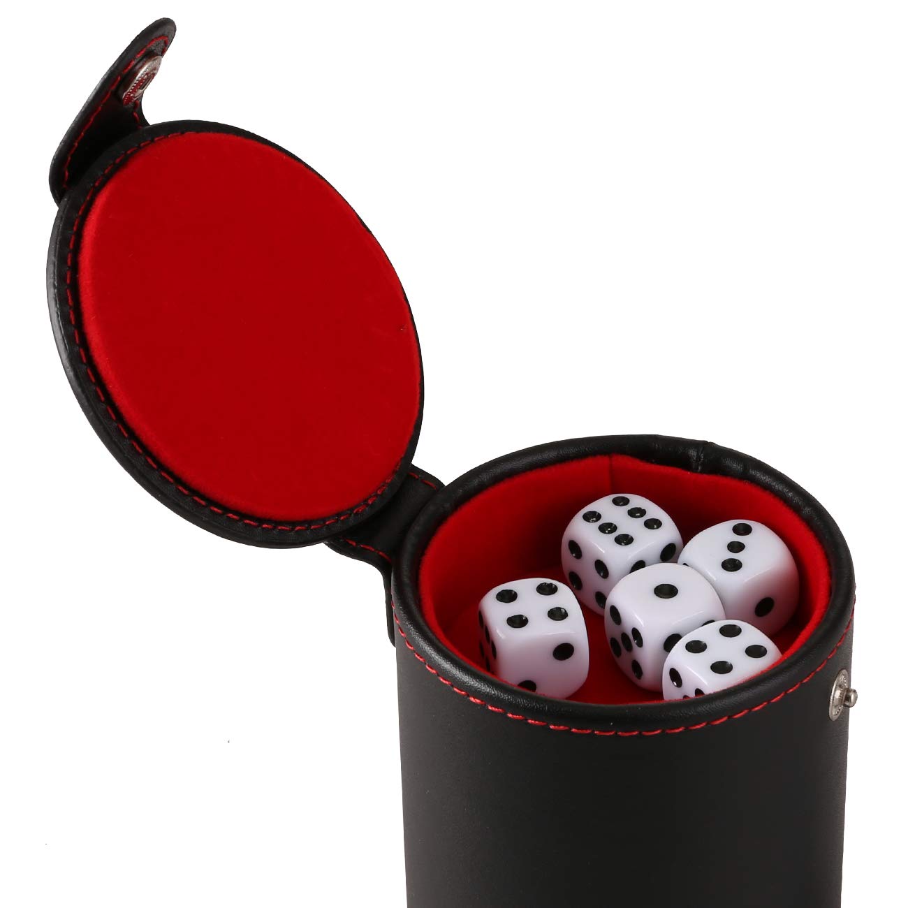 GWHOLE Dice Cup with Lid Leatherette Including 10 Dices Velvet Interior Dice Shaker Quiet Shaking for Playing Board Games(Red)