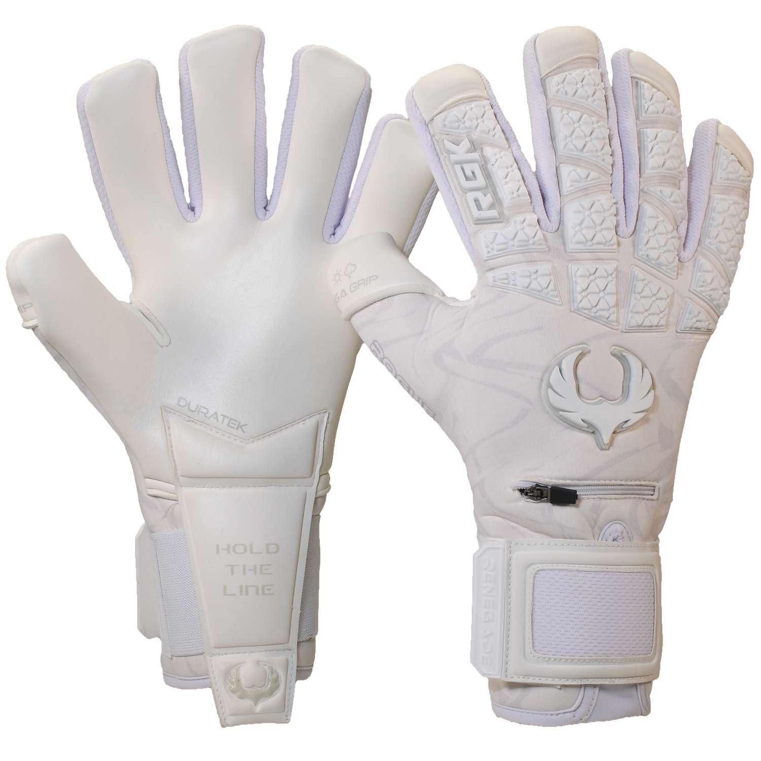 Renegade GK Limited Edition Rogue Blizzard Goalie Gloves with Fingersaves | 4mm Giga Grip | White Goalkeeping Gloves (Size 9, Youth-Adult, Neg. Cut, Level 4+)