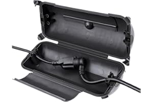 Flemoon Outdoor Extension Cord Safety Cover with Waterproof Protector Seal, Weatherproof Electrical Connection Box for Outdoor Outlets, Plugs, Sockets, Holiday Decorations, Power Tools, Black