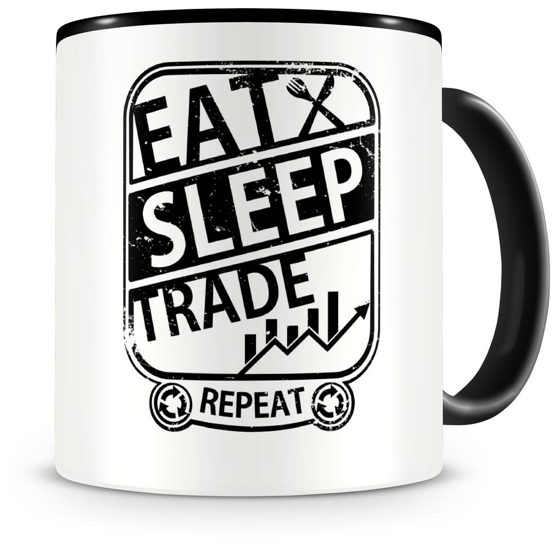 Samunshi Aktien Mug with Saying Eat Sleep Trade Repeat Gift for Trader Coffee Mug Large Funny Cups for Birthday Black 300 ml