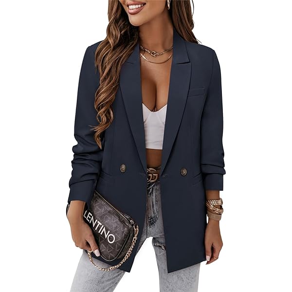 FLITAY Women's Spring Lapel Front Open Jacket Button Work Simple Blazer