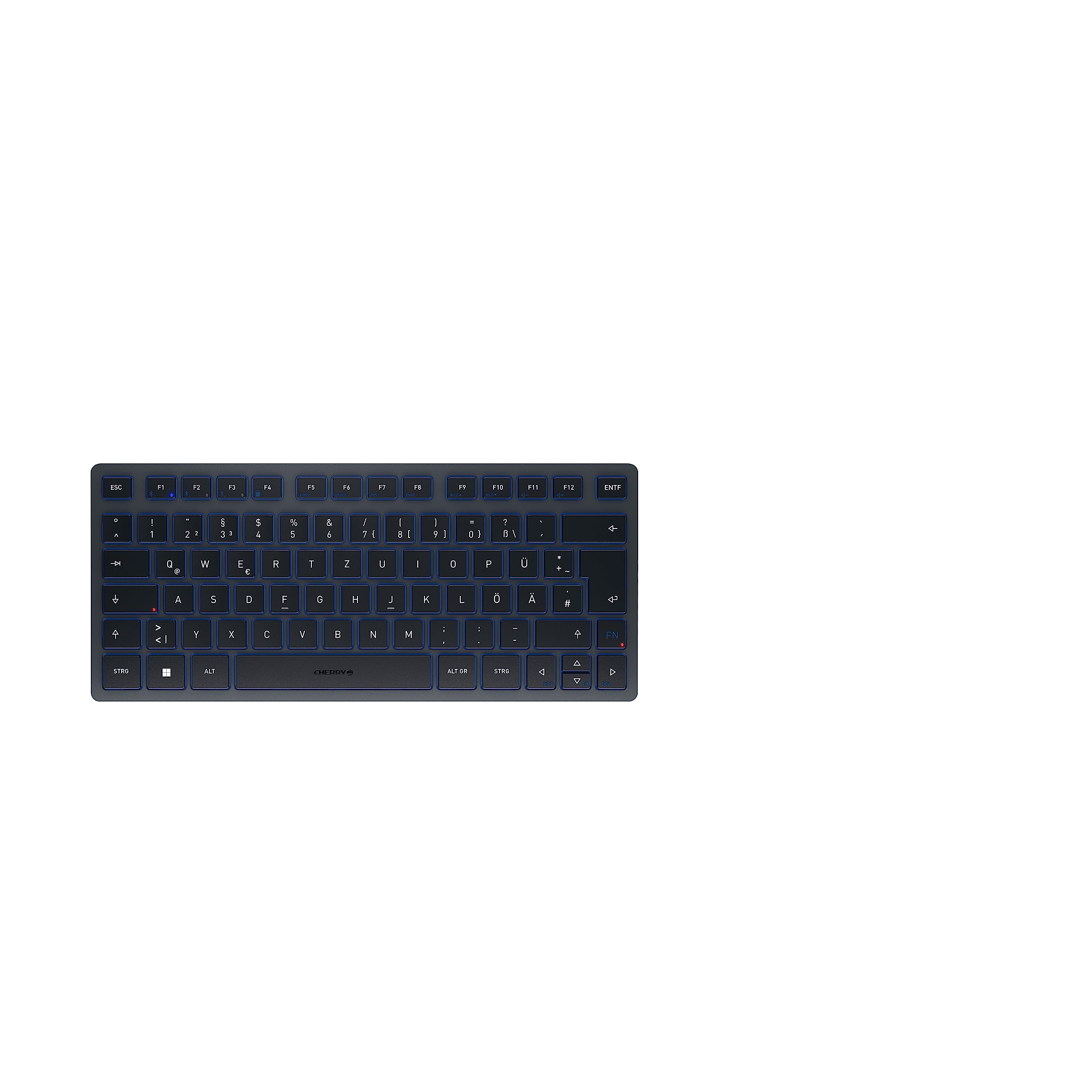 CHERRY KW 7100 MINI BT, Kompakte Multi-Device-Tastatur mit 3 Bluetooth-Kanälen, Deutsches Layout (QWERTZ), Flaches Design, inkl. Transporttasche, Slate Blue