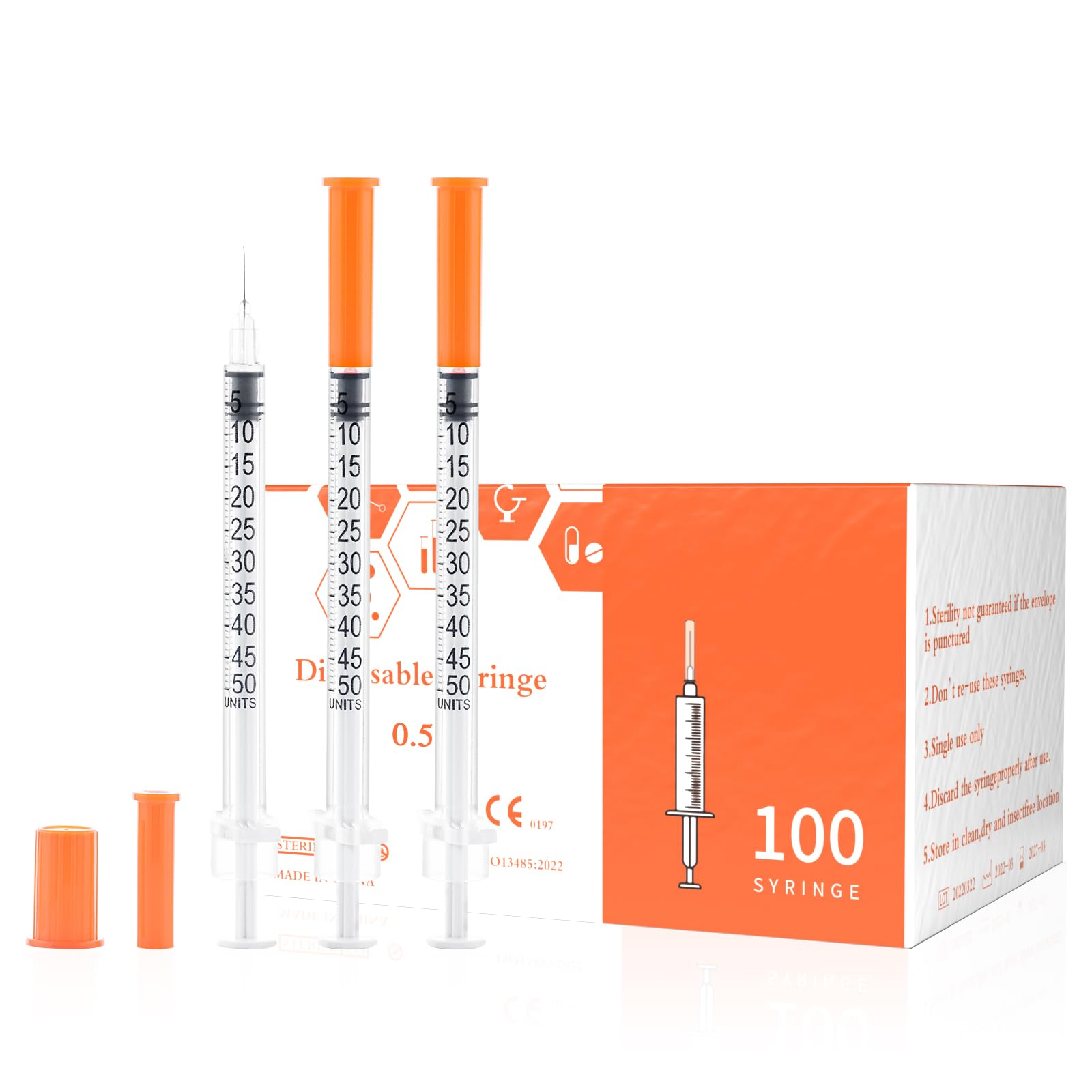 Photo 1 of U-100 1/2ml 31ga 0.5cc 31G x 8 mm (5/16"), Lab Disposable Dispensing Supplies, 100Pack