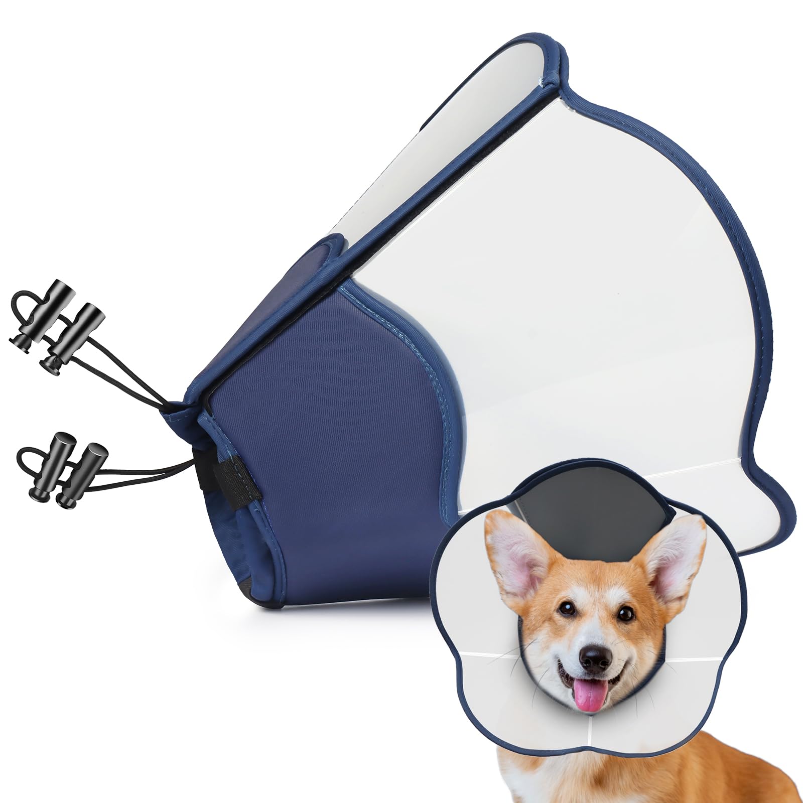 Photo 1 of Hard & Heavy Plastic Dog Cone Collar Alternative for Medium Dogs (French Bulldog Dachshund) After Surgery, Adjustable Recovery Cone Anti-Lick, Elizabethan Protective Collar Cone of Shame for Healing