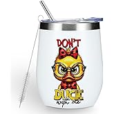 Funny Quotes Wine Tumbler, Sarcastic Duck Gifts Duck Decor Stuff Double Wall Vacuum Insulated Coffee Mug Wine Glass 12 oz Tumbler with Lid for Women Men Boss Mentor Birthday Appreciation Christmas