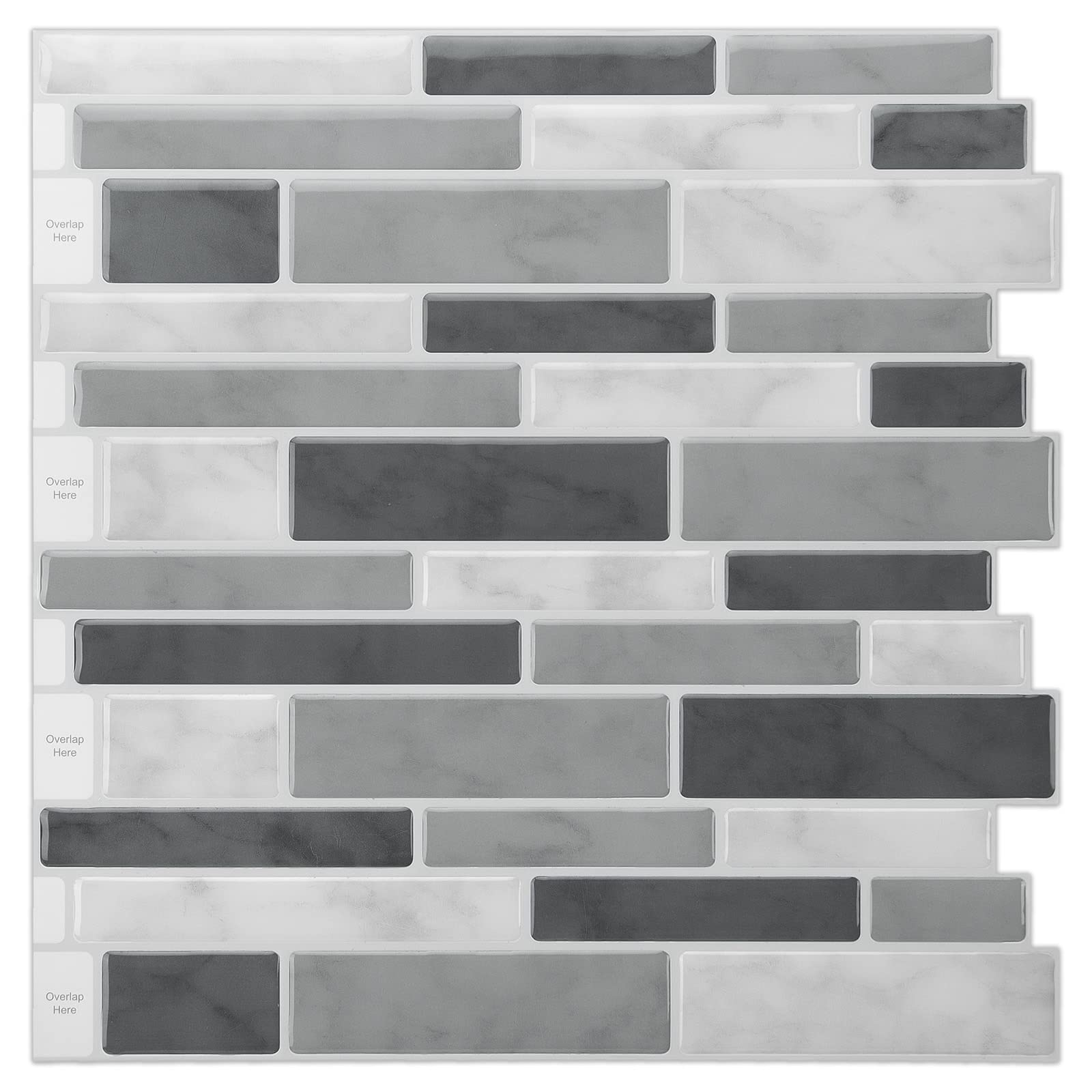 LONGKING Peel & Stick Backsplash Tile for Kitchen, Gray Marble Design Decorative Wall Tiles (10 Sheets)
