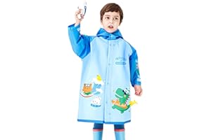 FEWLBY Toddler Raincoat for Boys Girls Rain Poncho Waterpoof Kids Rain Jacket 3D Cartoon Hoodie Kids Rainwear L Size 5-6 Years