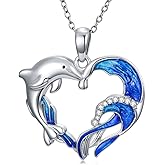 LWXIE Diamond Dolphin Necklace for Women 925 Sterling Silver Dolphin Heart Pendant Necklace Summer Necklaces Ocean Jewelry Gifts