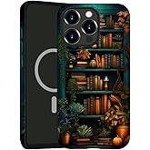 kiritfox Magnetic Case for iPhone 16 Pro Max,Hybrid 2-Layer Hard Shell,Shockproof for Girl Women [Compatible with MagSafe] - Bookshelf Book Plant