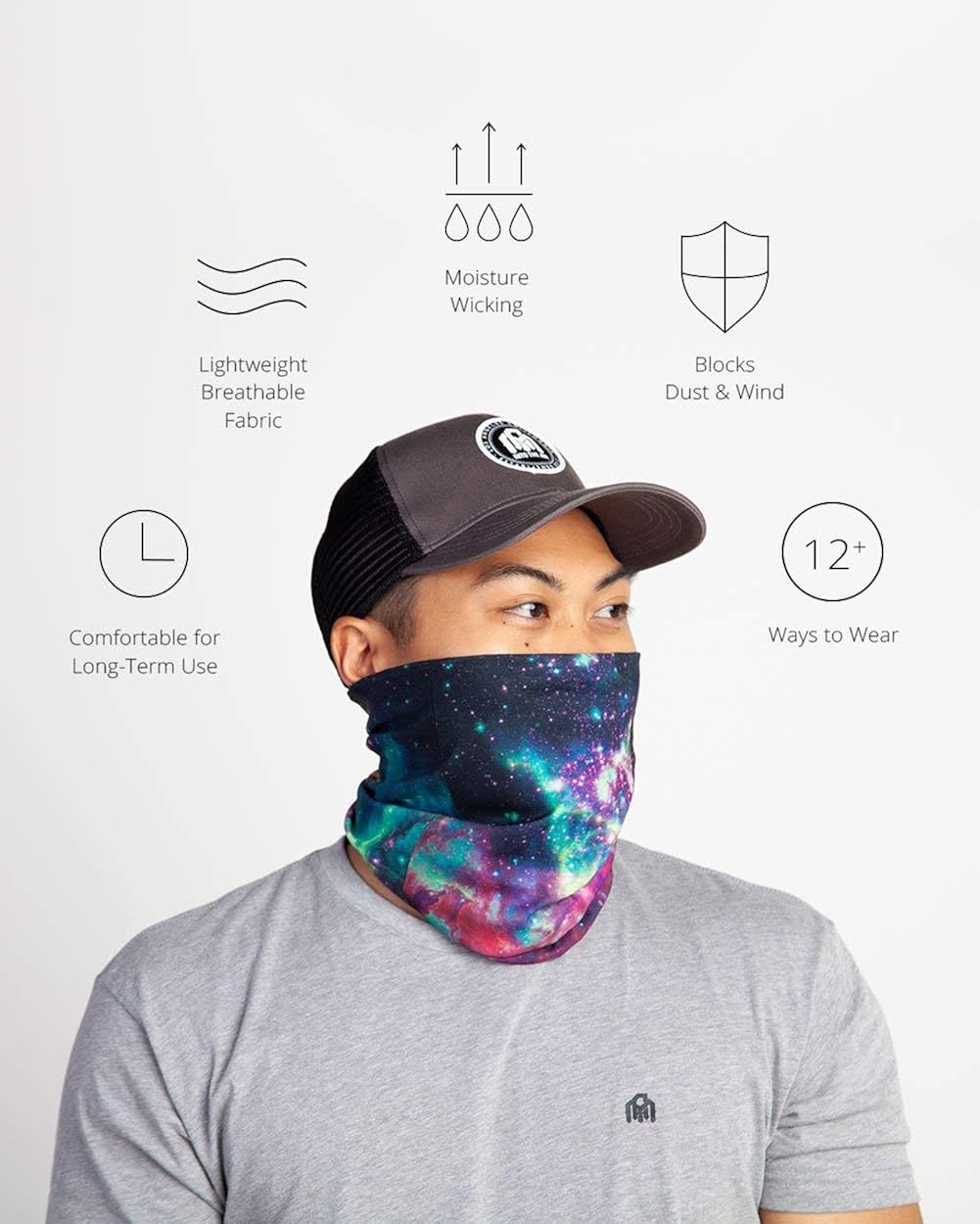 Into the AM Black Neck Gaiter Face Scarf Mask Bandana Gator (Black): Clothing