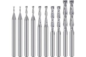 HOZLY CNC Router Bits Set 1/8" Shank, Two Flutes Upcut Spiral CNC Bit (CED :1mm 1.5mm 2.0mm 2.5mm 3.175mm), Carbide Spiral Bit End Mill PVC Wood Carving Engraving Bits MDF Dremel Cutting Bits 10 PCS