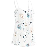 Knuffnee Women Tank Tops with Built in Bra Flowy Camisole Adjustable Spaghetti Straps Tank Top