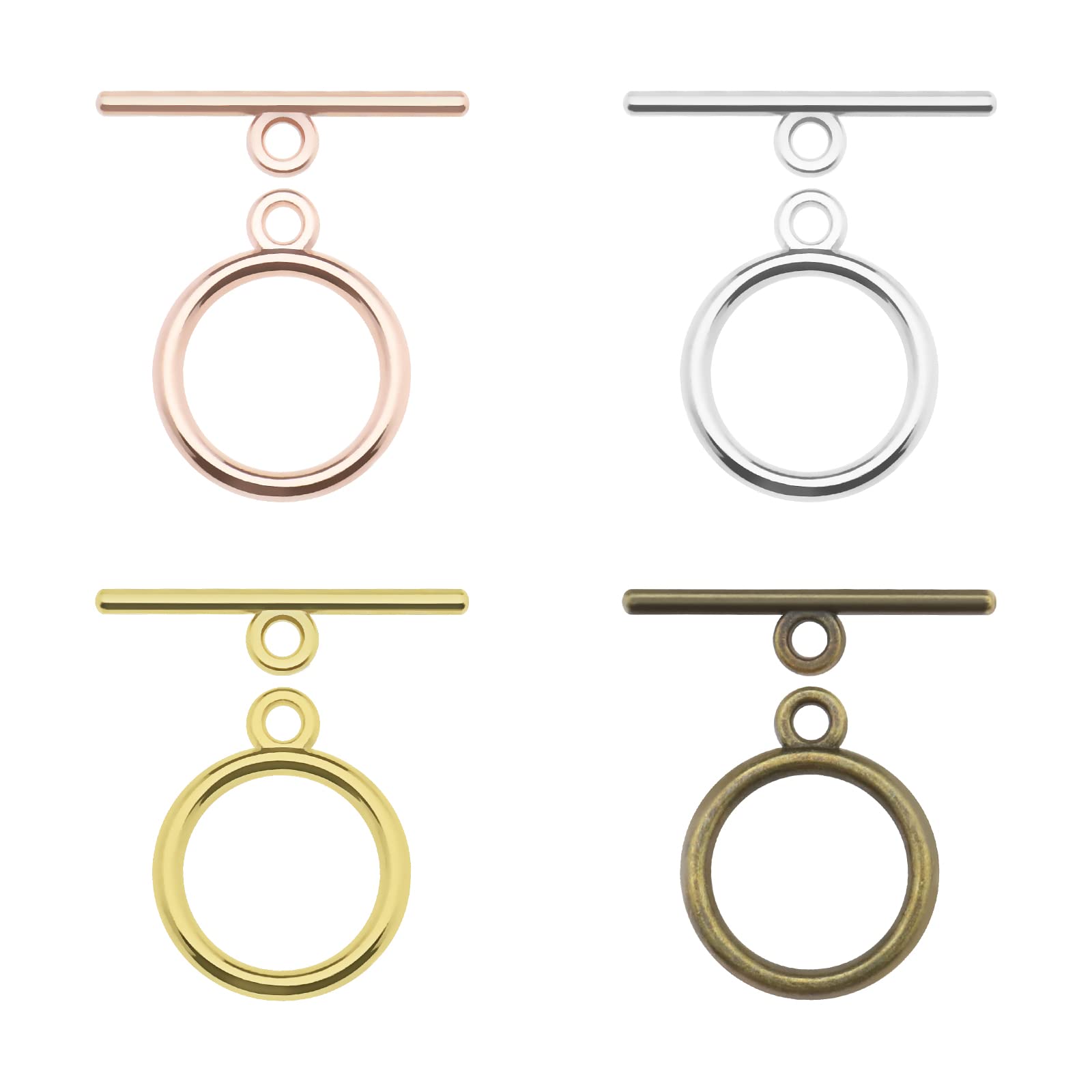 ECSiNG 4 Pack with 80 Sets Toggle Clasp Metal Round Toggle Clasp T-Bar Closure Jewelry Accessories for DIY Jewelry Making Necklace Bracelets